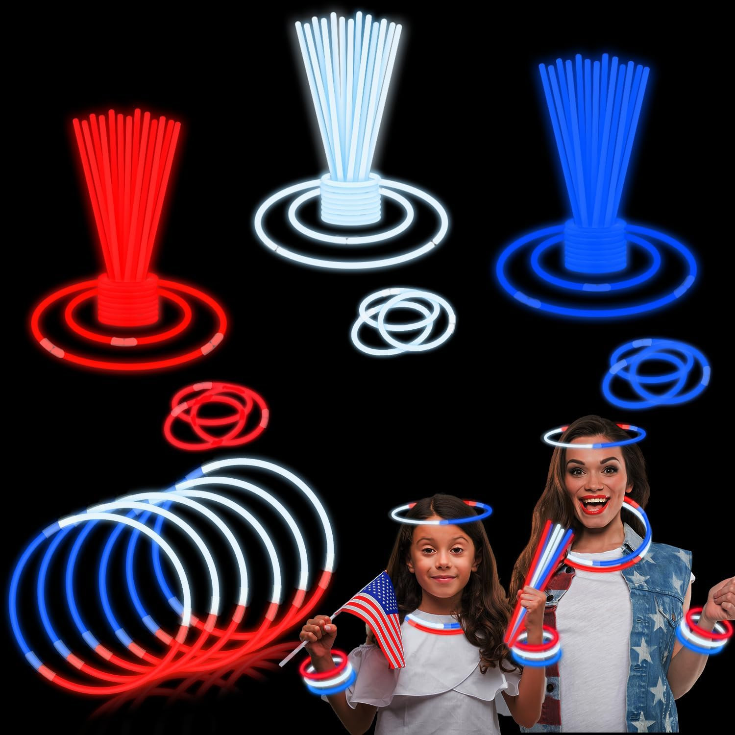 4Th of July Red White Blue Glow Sticks Party Favors for Kids 90-360 PCS, Light u