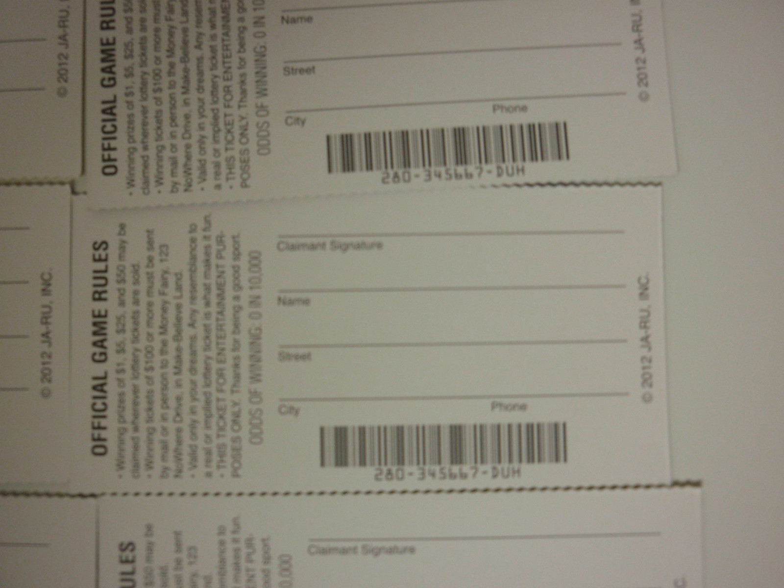 10 FAKE PHONY LOTTERY TICKETS SCRATCHERS ALL $5K- 10K WINNERS JOKE GAG PRANK