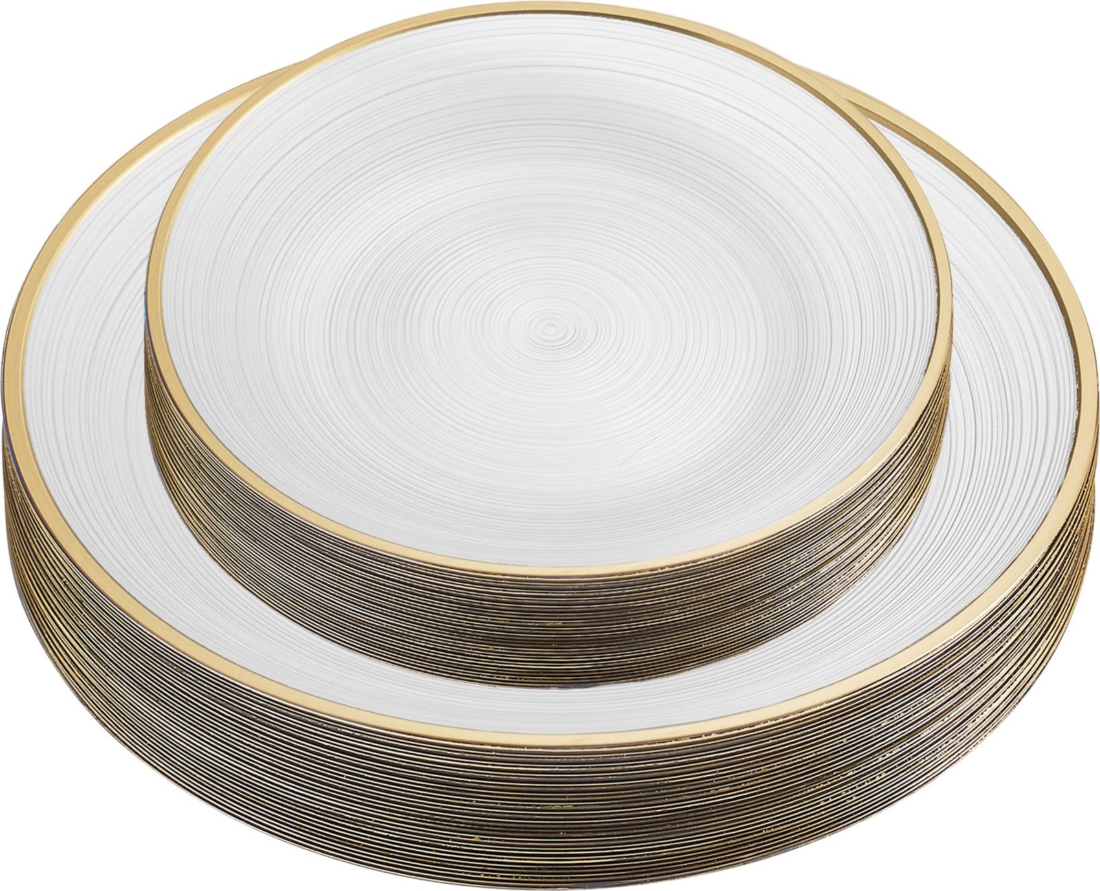 64 Pieces Crystal Design Plastic Plates Combo Pack 7 inch and 10 inch Gold Ri…