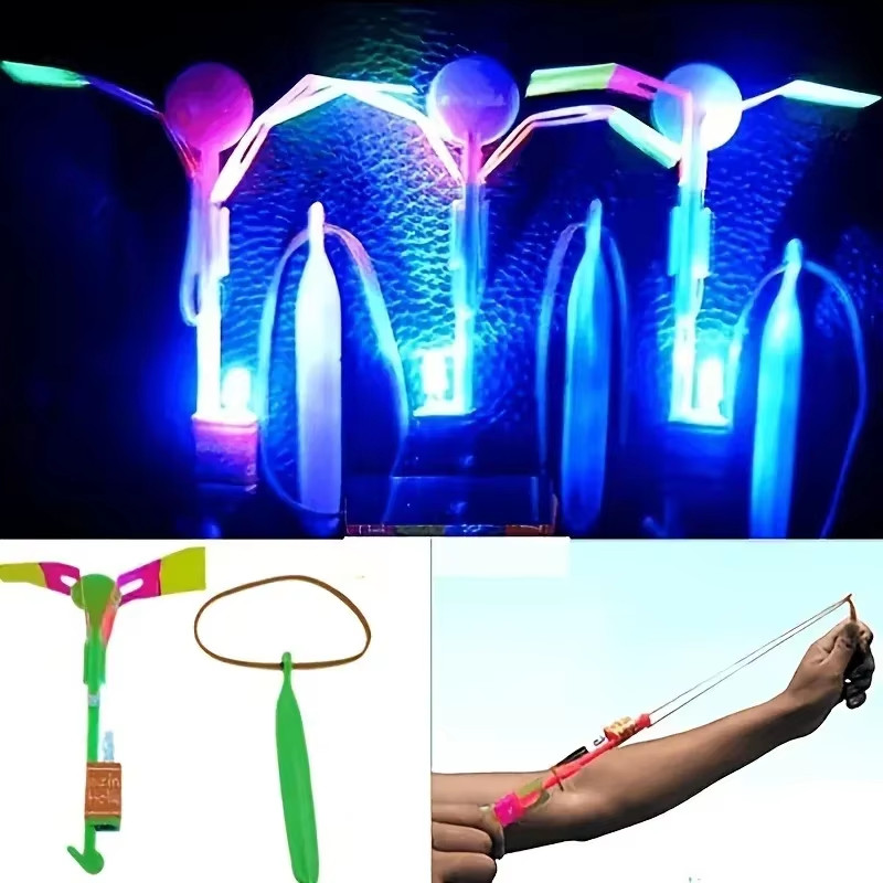 10Pcs LED Light Rockets Flying Toys Slingshot Launcher Birthday Halloween Christ