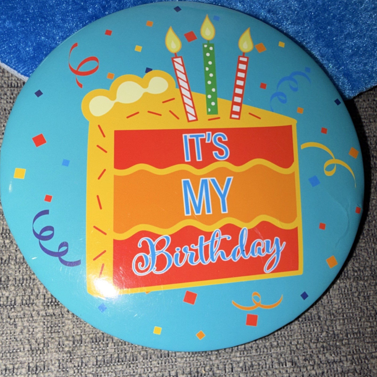 Birthday Cake with Candles Hat, Unisex, Adult, Gag Gift, Badge included.