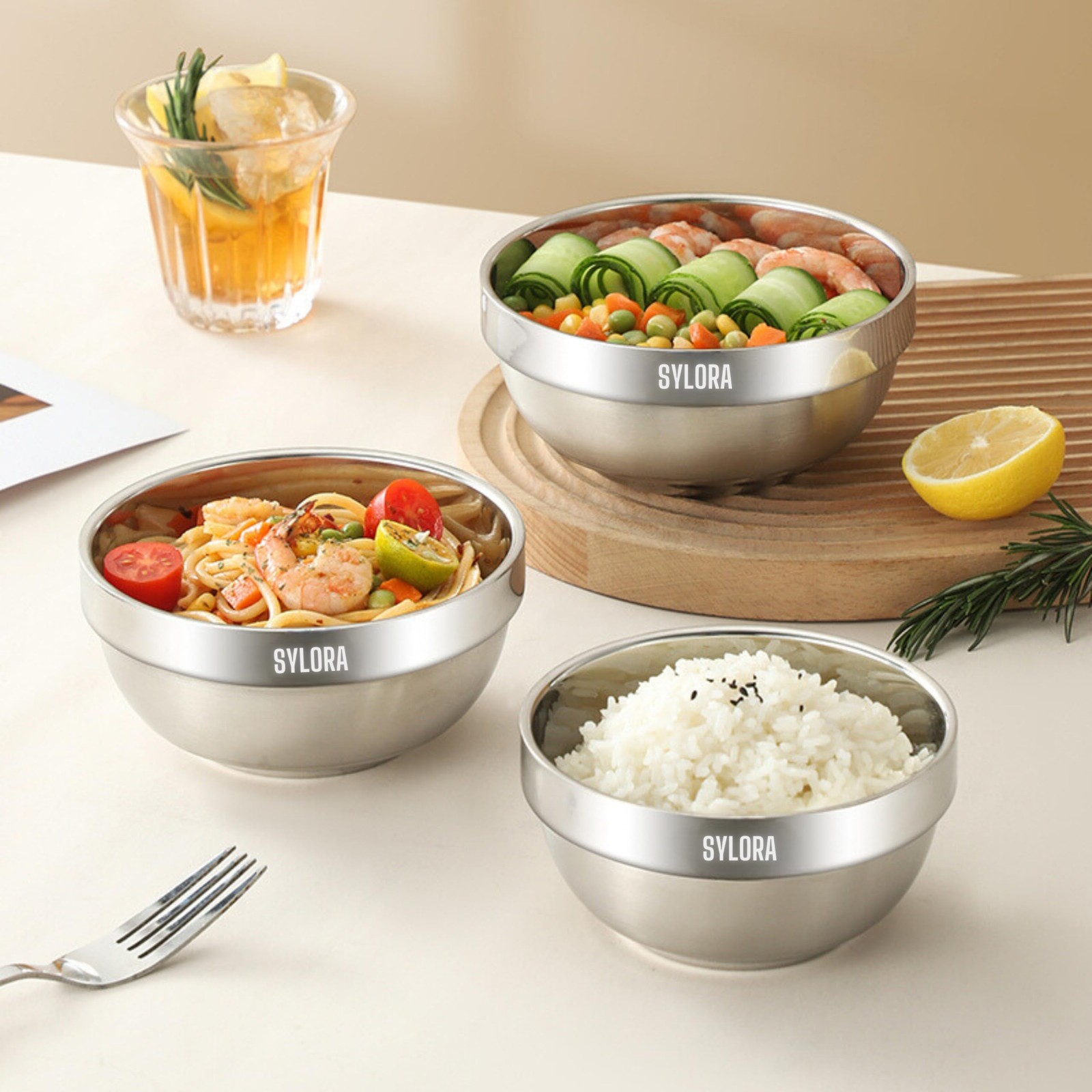 MANGOCO 6 Pack 304 Stainless Steel Bowls – Modern, Contemporary Style, 12 oz Cap
