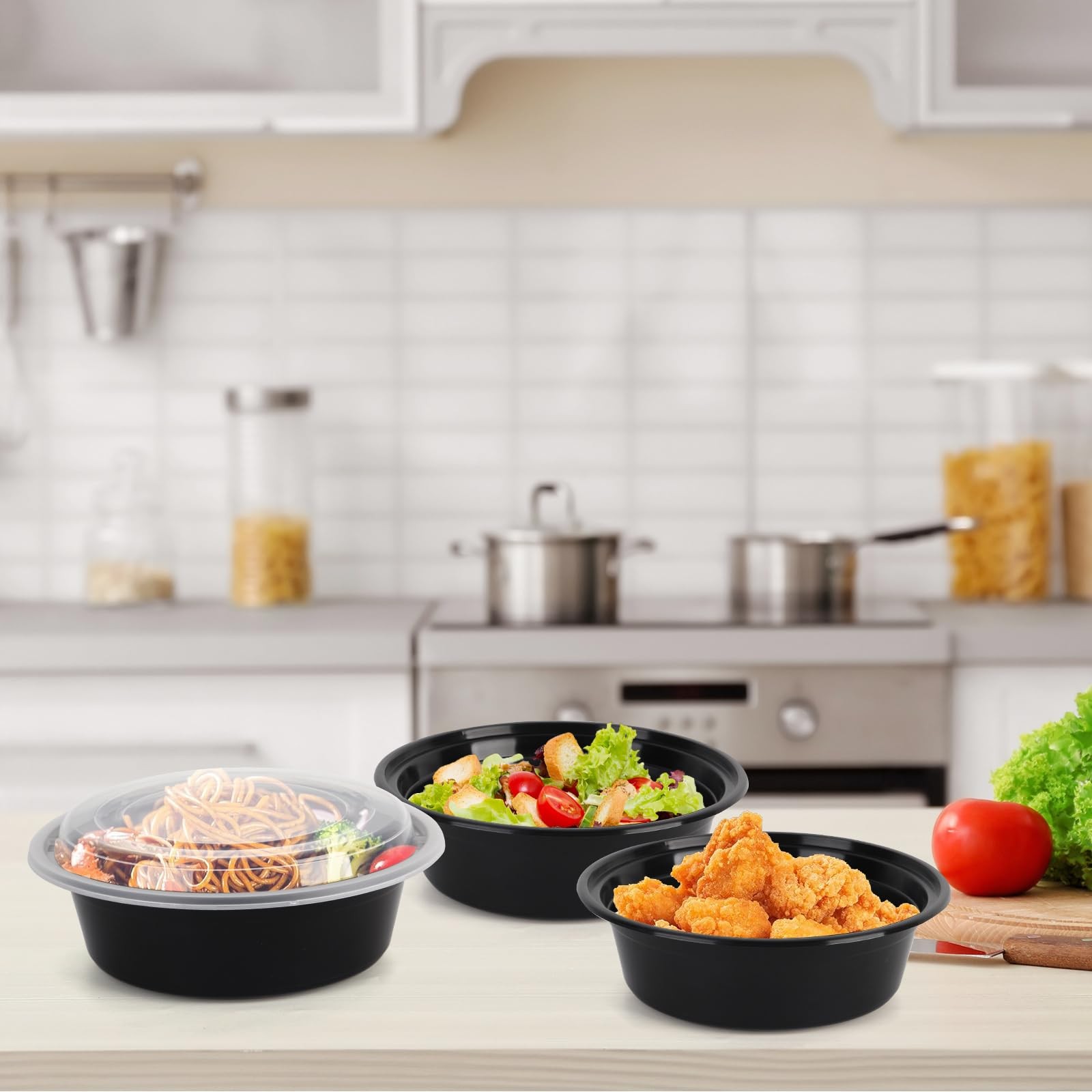 WGCC Meal Prep Containers with Lids – 50Pack 32OZ Meal Bowls, Round To Go Contai