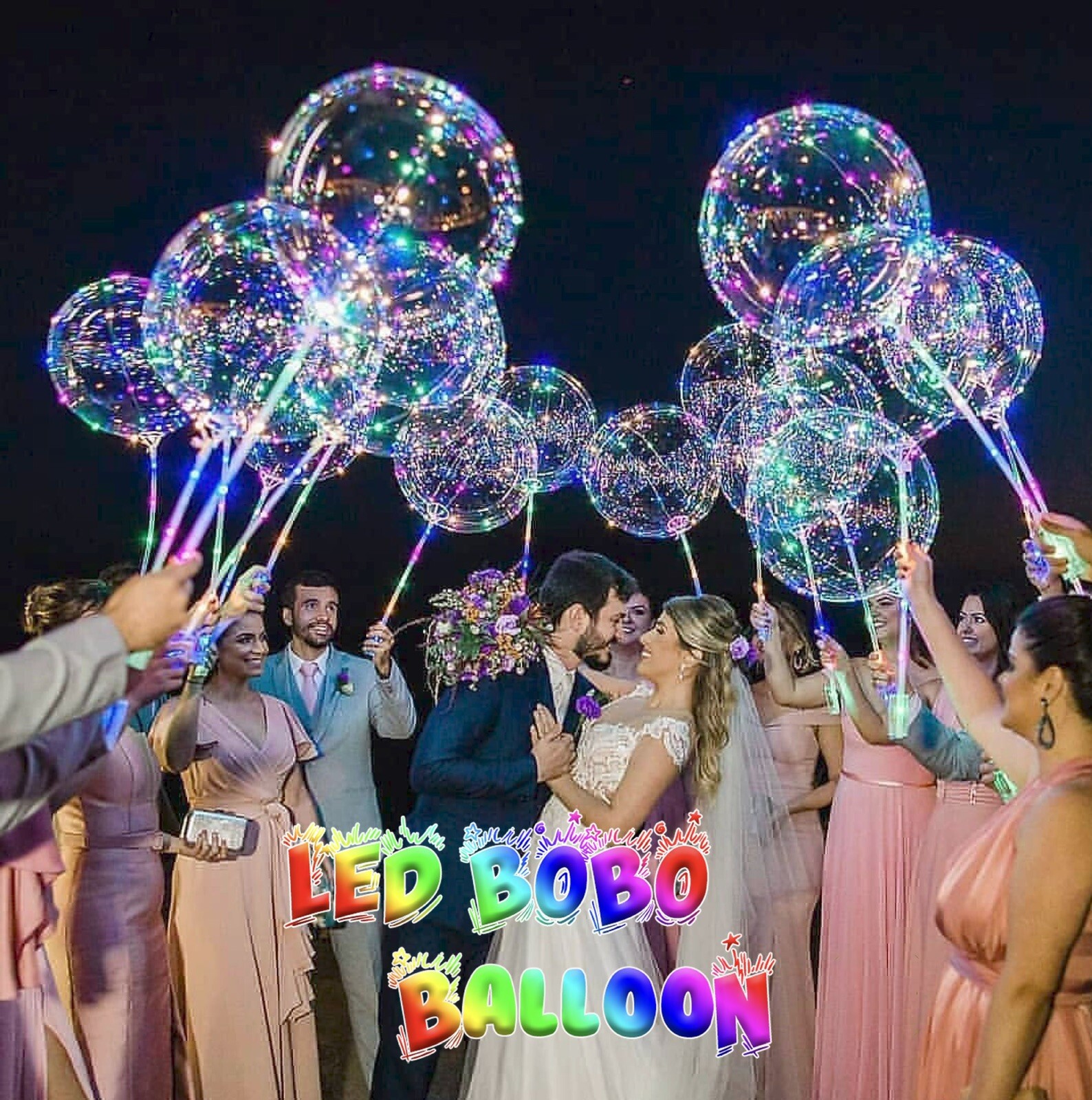 10 PCS LED Light Up BOBO Balloons 20 Inch(WITH THE STICK)10 Pack Clear + PUMP