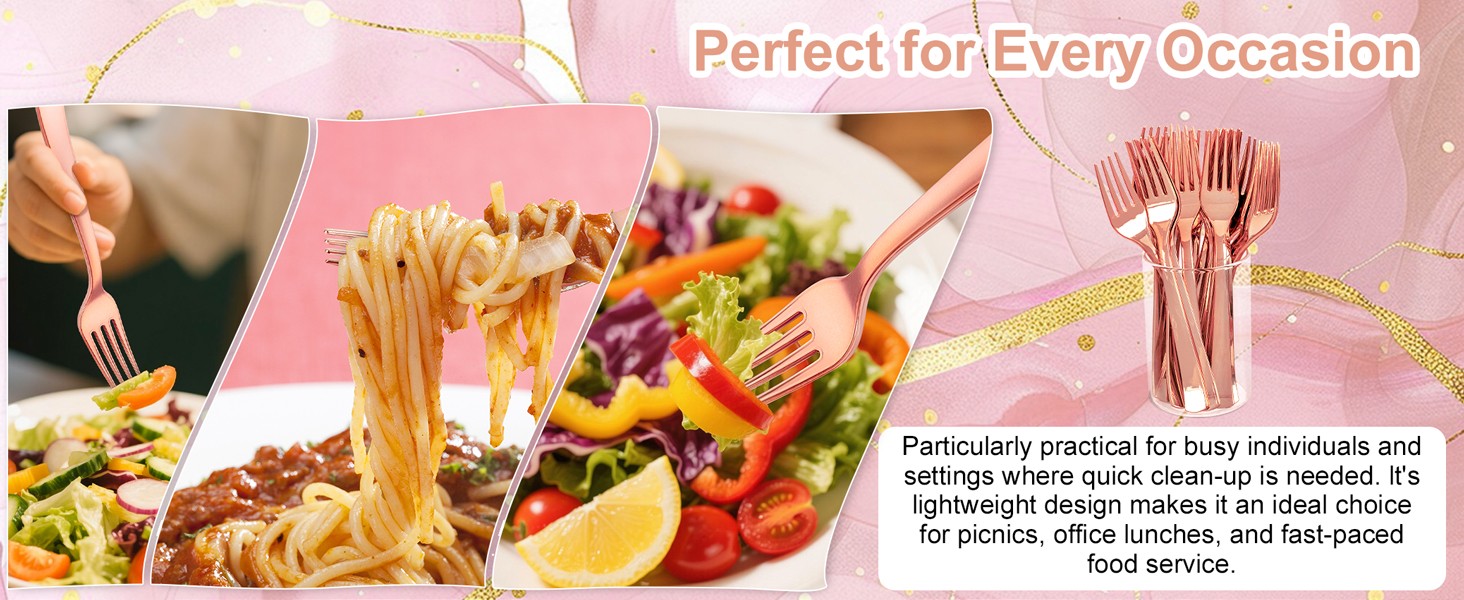 50PCS Rose Gold Plastic Forks – Heavy Duty Plastic Forks – Solid Durable Rose