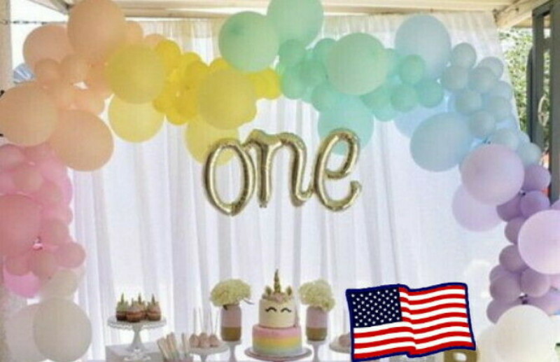 114:16ft ONE 1st Birthday BALLOON SET PASTEL Arch Garland, RAINBOW UNICORN PARTY