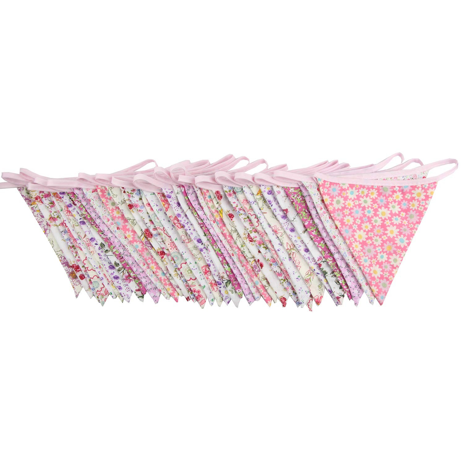 10M/32Ft Triangle Bunting Banner, 36 Pcs Cotton Fabric Flags Pennant Garlands…
