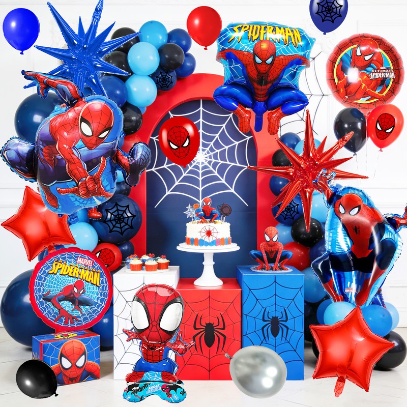 Spider Man Birthday Balloon Arch Kit, 87 Pcs Spider Man Balloon Foil Balloons