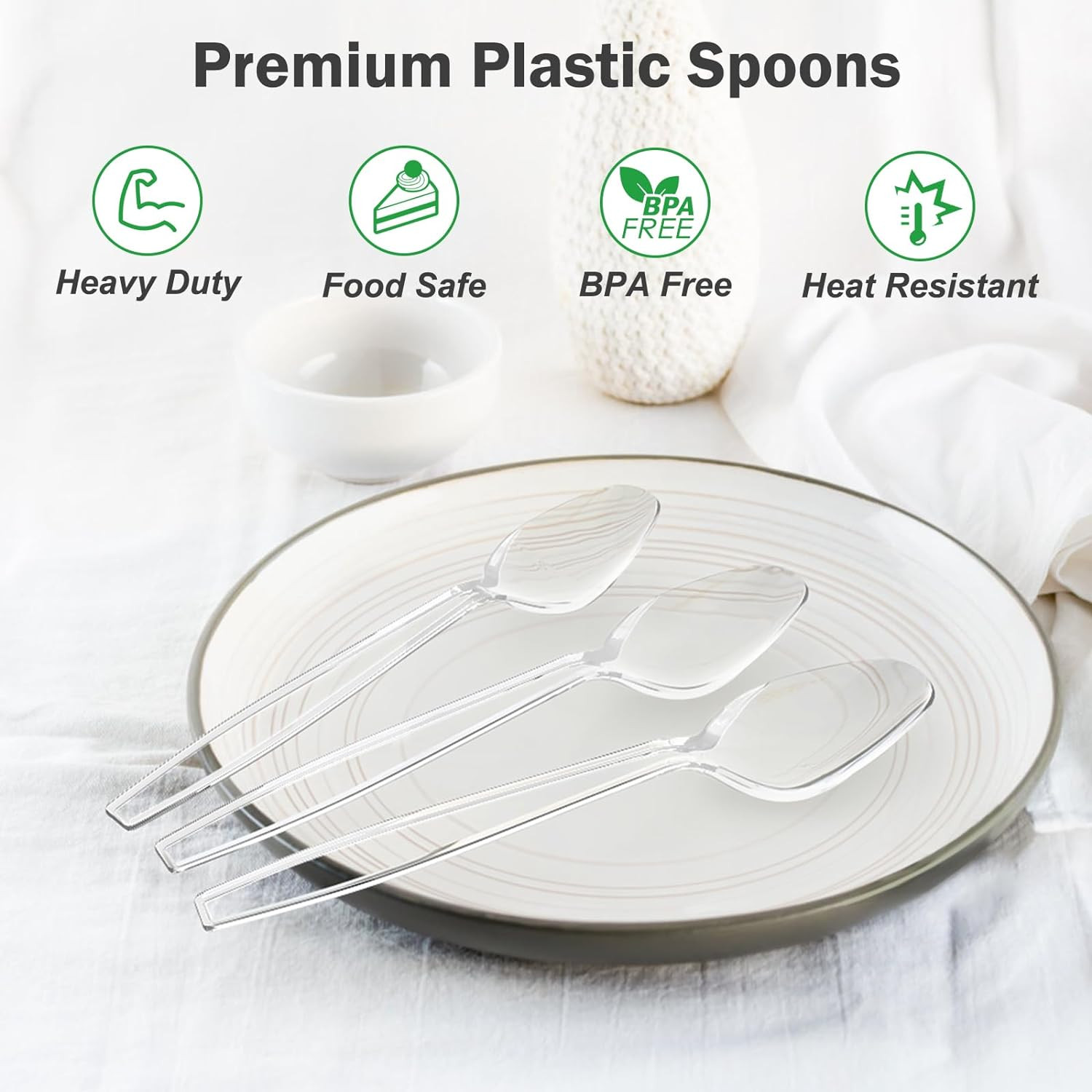 100 Count Clear Plastic Spoons Disposable, Bpa-Free, Heat Resistant, Solid and D