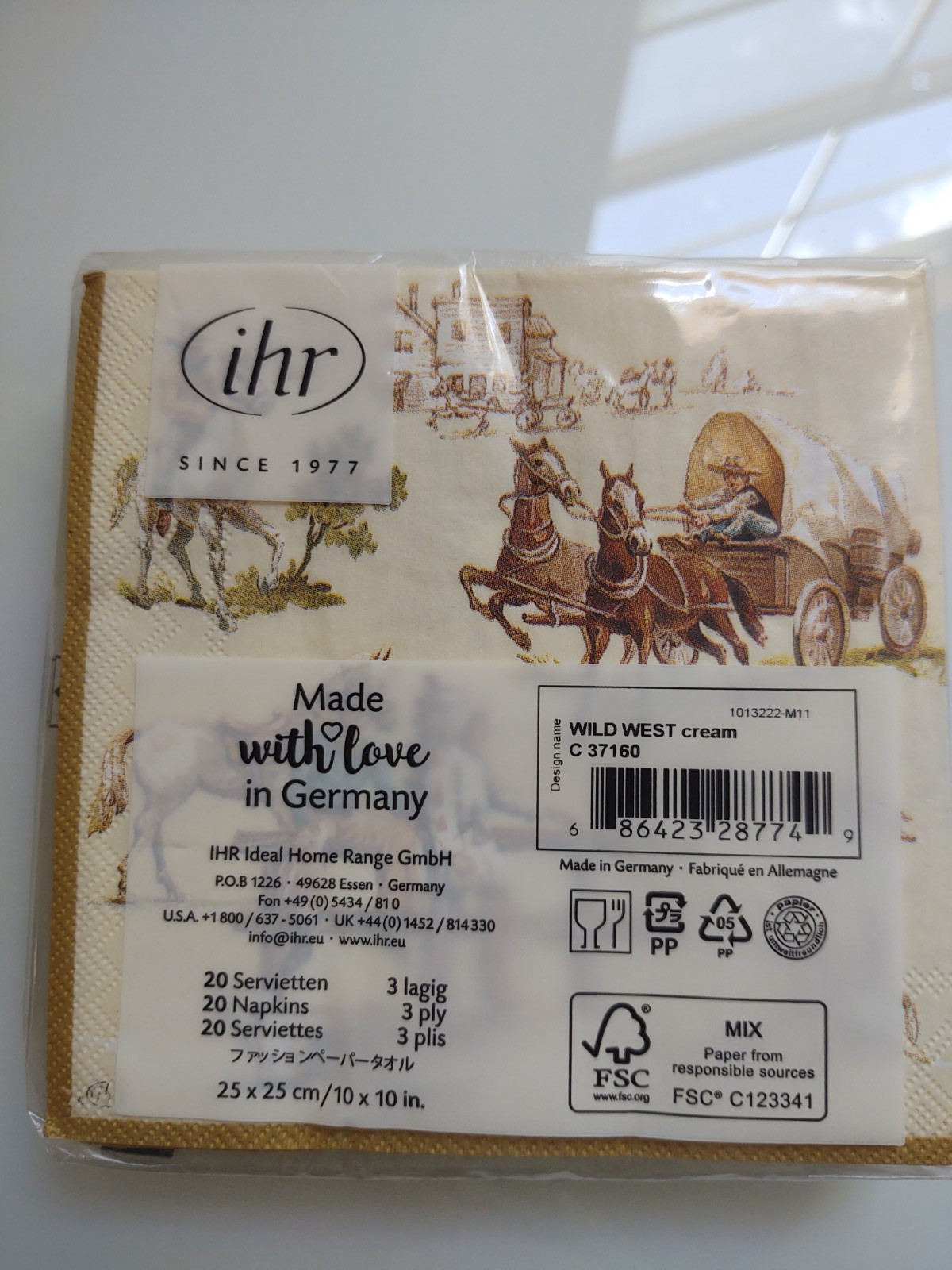 Cocktail Napkins Wild West Cowboys Covered Wagons (20) 5×5″ Paper IHR Germany