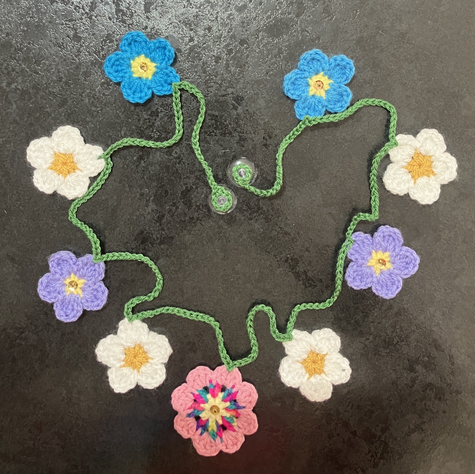 🌸Hand Crochet Sequins Window Flowers Bunting Caravan SUMMER Camper Gift