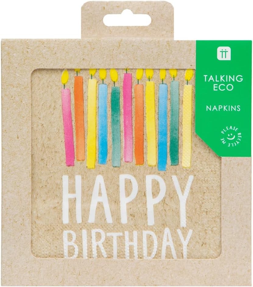 Kraft Birthday Party Paper Napkins ZERO PLASTIC ,33CM, 20PK