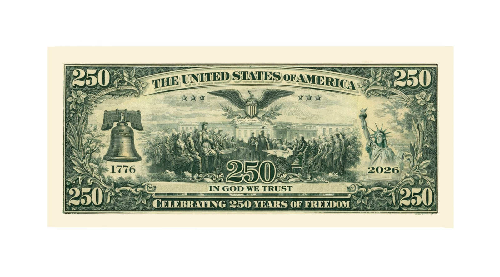 100 U.S. Semiquincentennial 250th Anniversary Commemorative Money Bill Banknotes