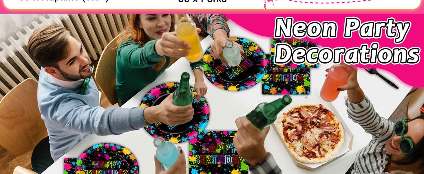 200pcs Neon Party Paper Plate and Napkins Supplies Neon Birthday Party