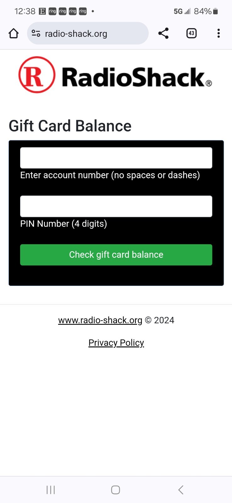 (4) Radio Shack Prank Gag Gift Card – Birthday Christmas Graduation Gag FUNNY