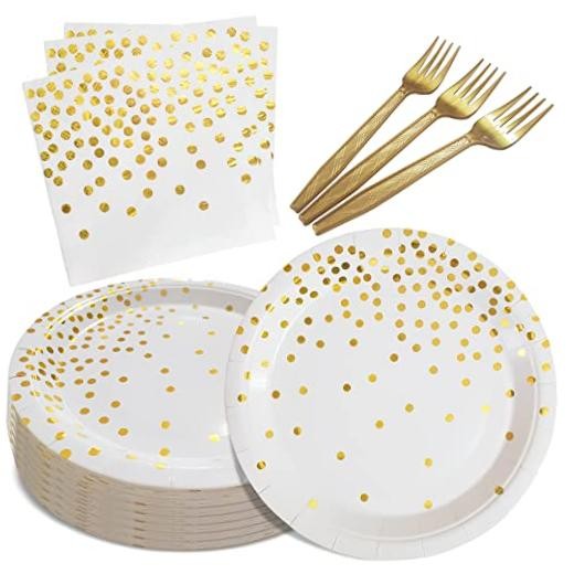 White and Gold Paper Plates Napkins Party White Gold Dot Paper Plate