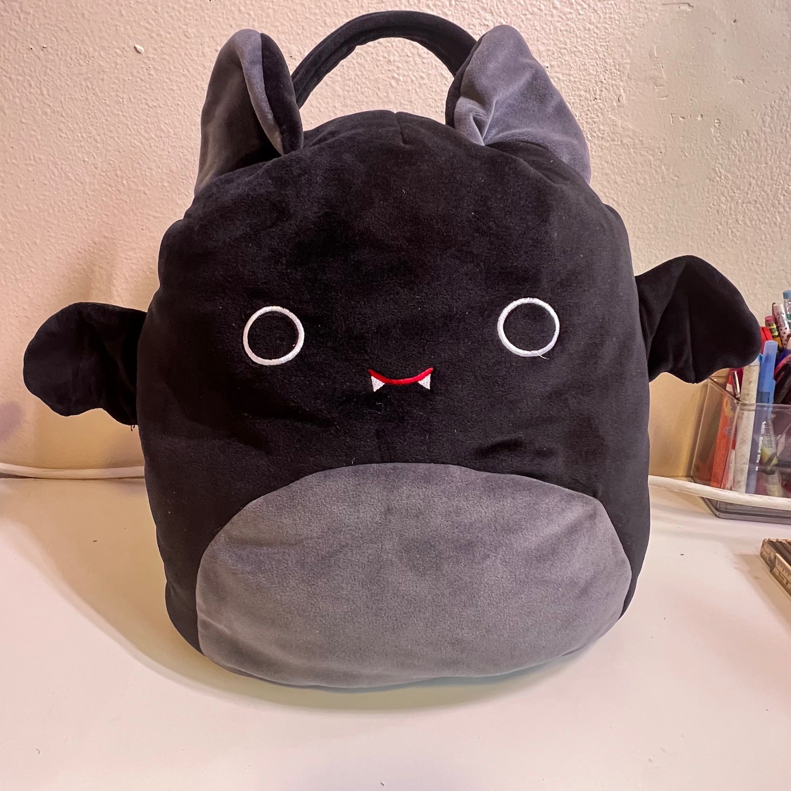 Squishmallows 12in Emily the Bat Treat Pail Black Halloween Plush Bag