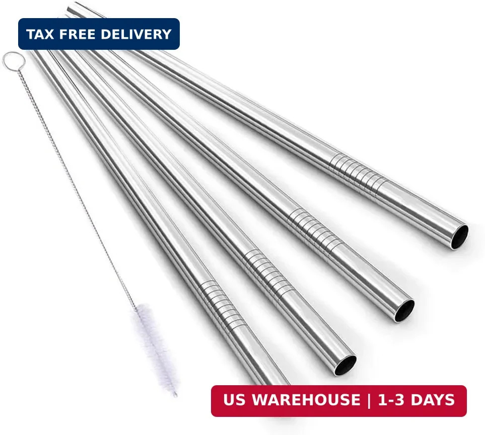 ALINK Stainless Steel Smoothie Straws, 9 inch X 0.315 in Reusable Metal Straws f