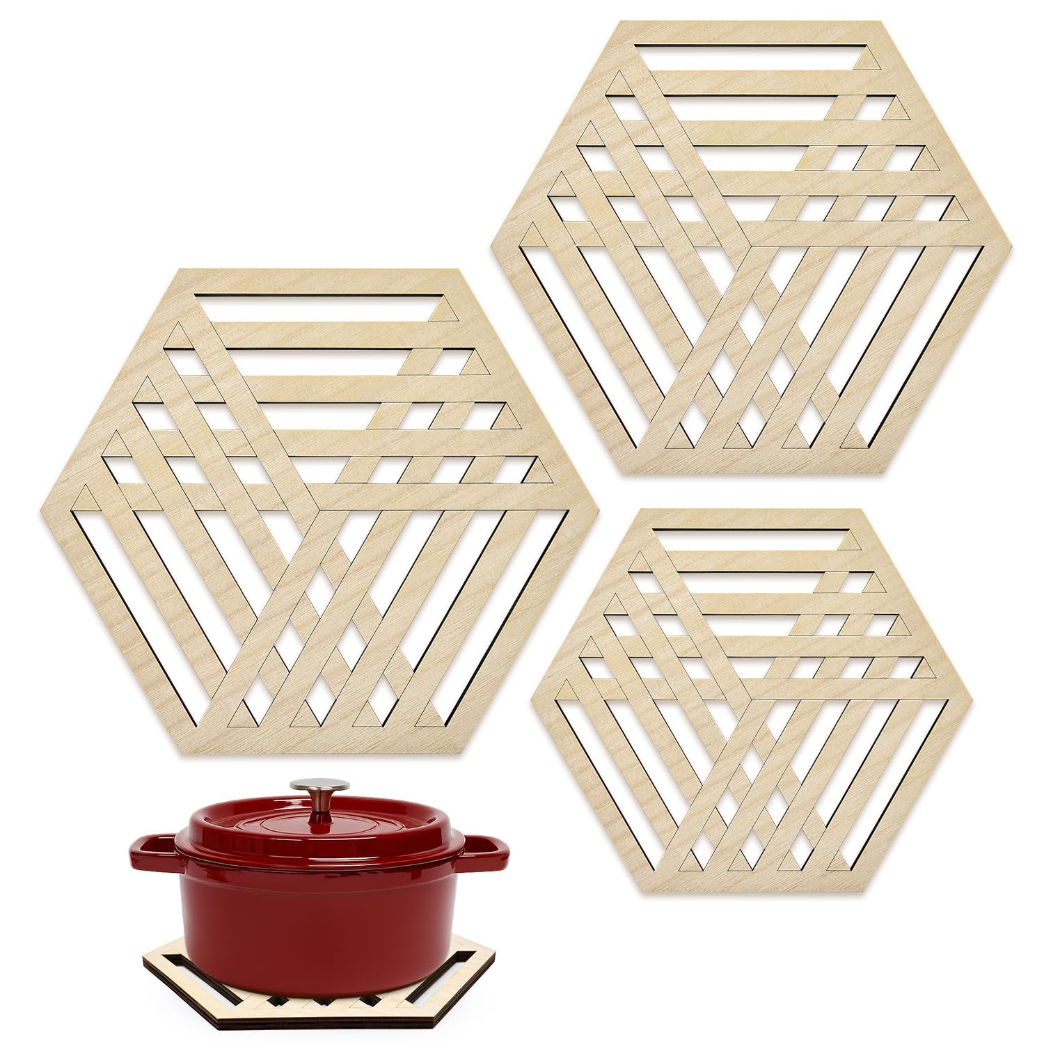 3 Pack Wood Trivets for Hot Dishes Wooden Kitchen Decor Accessories Decorative T