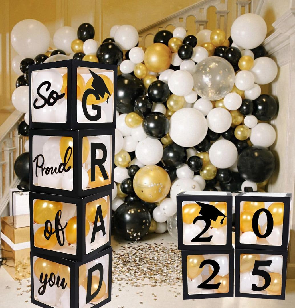 2025 Graduation Decorations Party Supplies,4 Pieces Black Balloon Boxes for Grad