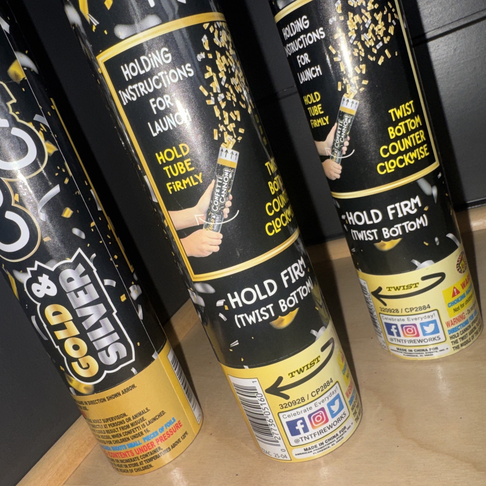 4 Confetti Cannon Poppers Gold & Silver 11” Tall Adult Supervision NEW