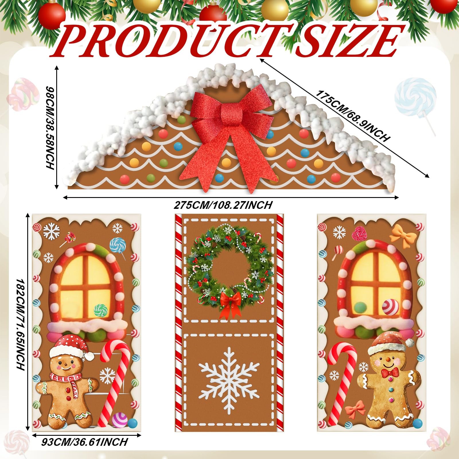 3 Pcs Christmas Gingerbread House Decorations Gingerbread Door Covers Backdro…