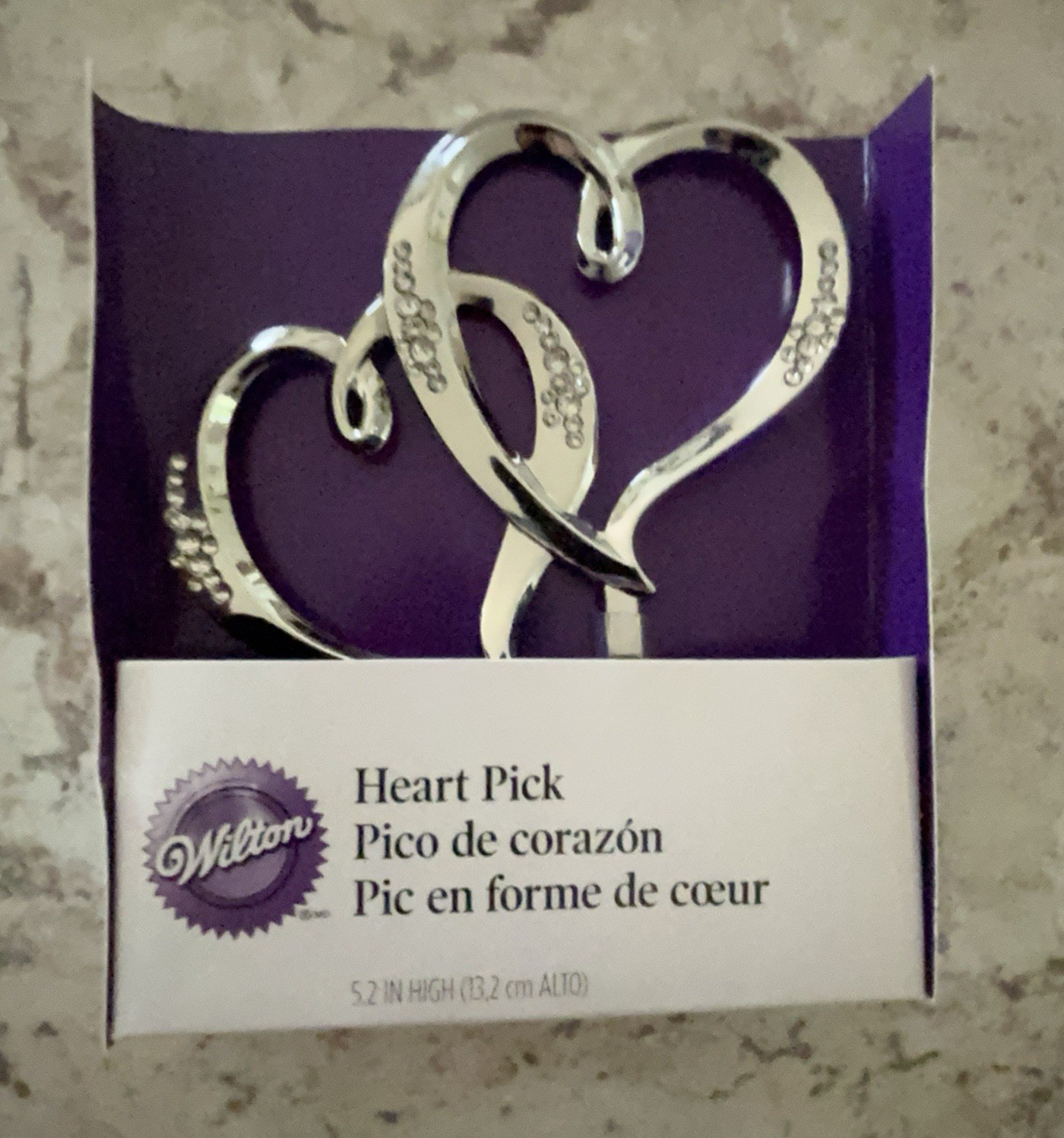 WILTON Double Heart Jeweled Silver Picks for Cake TopperDecorations #1006-985