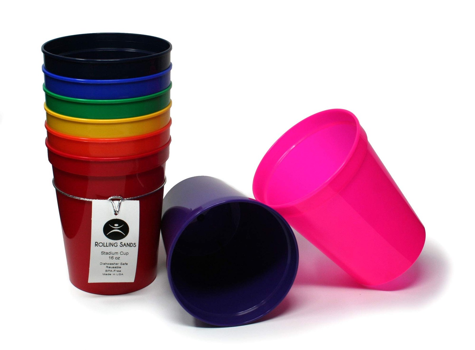 16 oz. Reusable Plastic Stadium Cups, 8 Pack, Made in USA, BPA-Free Dishwasher S