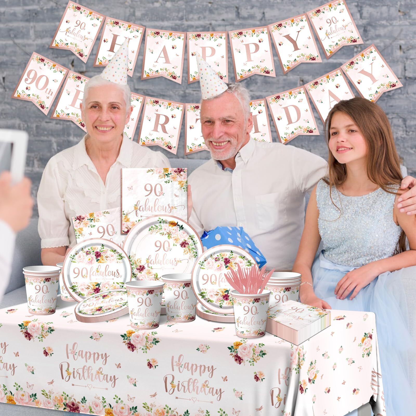 90th Birthday Party Supplies – Rose Gold Party Decorations 90th Birthday Tabl…