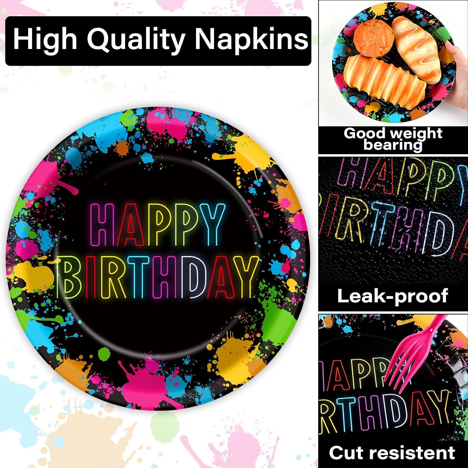 200pcs Neon Party Paper Plate and Napkins Supplies Neon Birthday Party