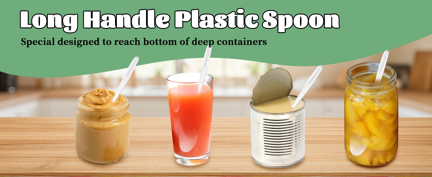Clear Plastic Spoons, 8.25″ Heavy Duty Disposable Spoons, Long Handle Spoon,