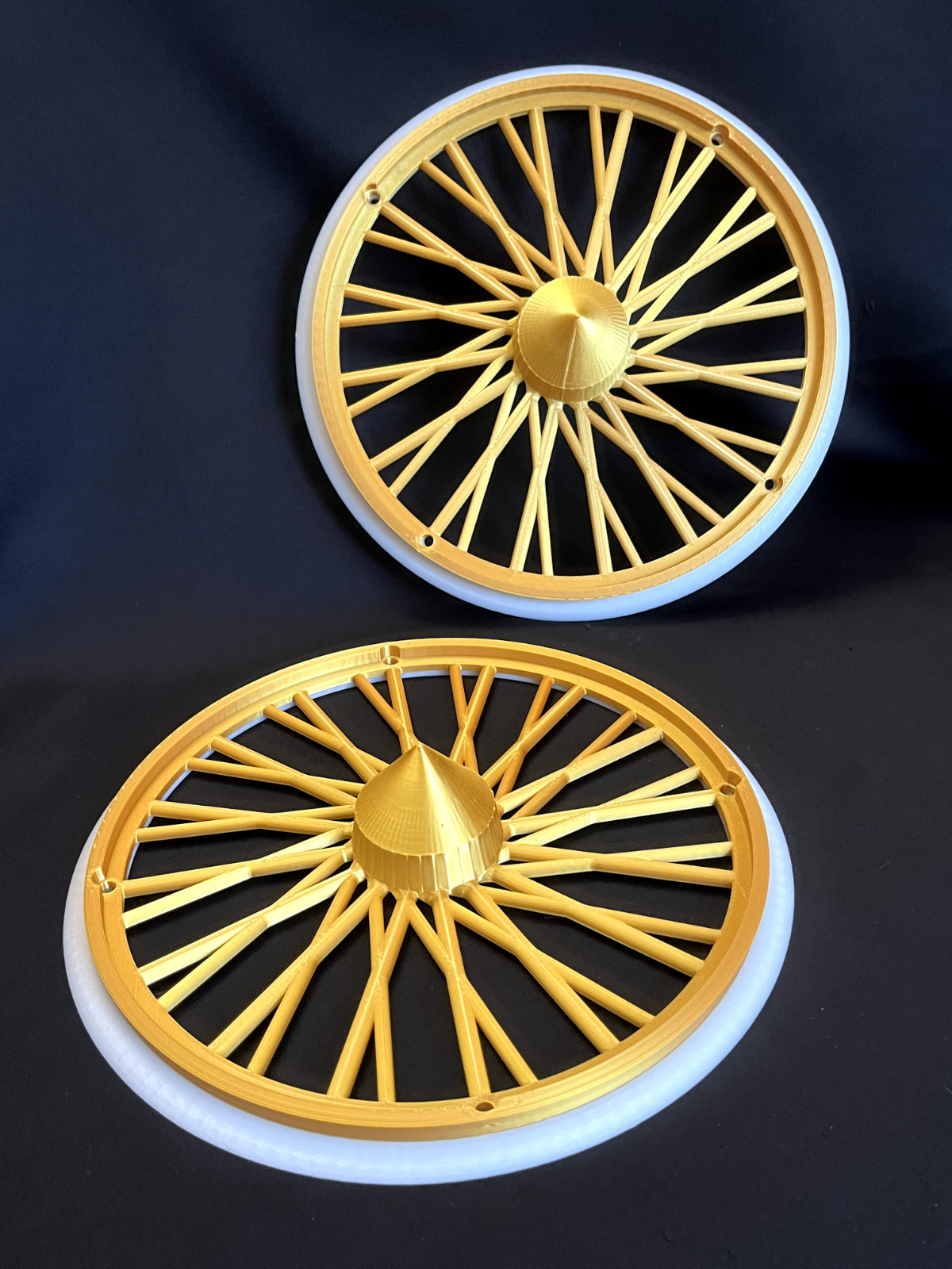 3D Printed Dayton Spoke Trash Can Rims Wheel Covers Whitewall Gold or Silver Set