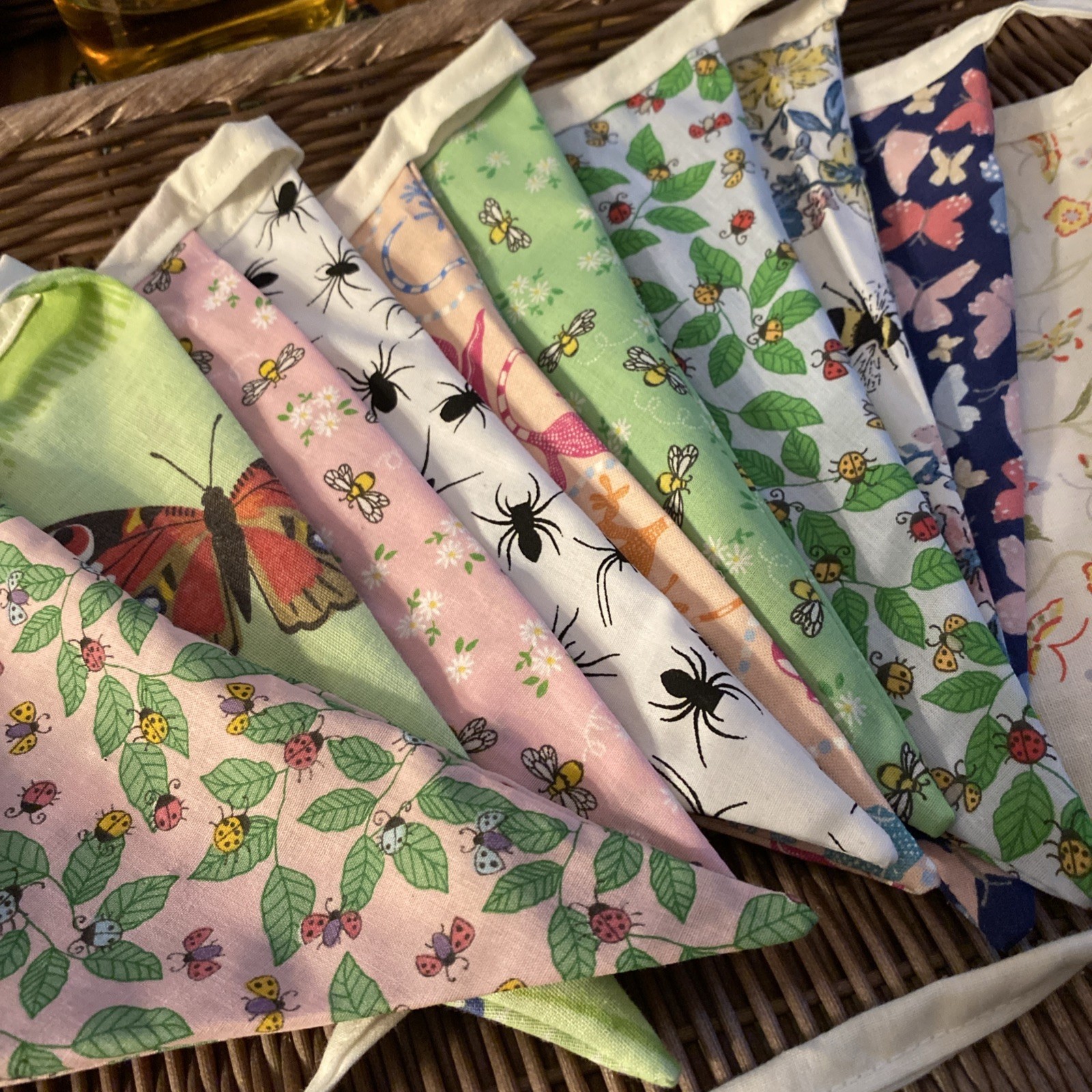 Handmade Fabric Bunting 12 Flags 3m multicoloured insects and creatures