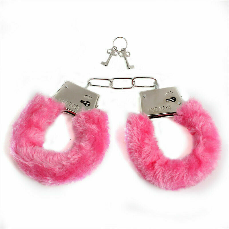 Furry Fuzzy Costume Handcuffs Metal Wrist Cuffs Soft Bachelorette Hen Party OBUS