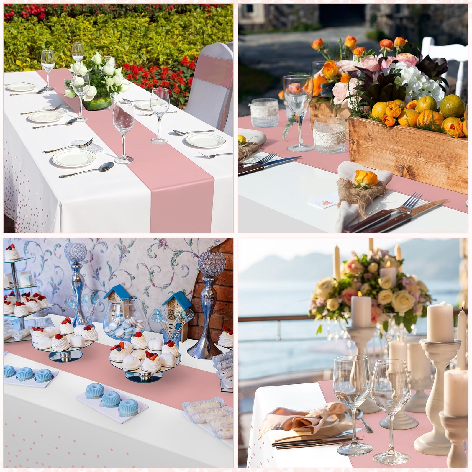 24 Pack Rose Gold Tablecloth and Table Runner Set Party Decorations, White an…