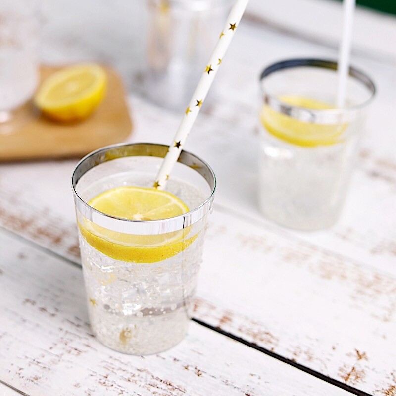 8-Ounces CLEAR Silver Rim CUPS Party Wedding Events Disposable Tableware Sale