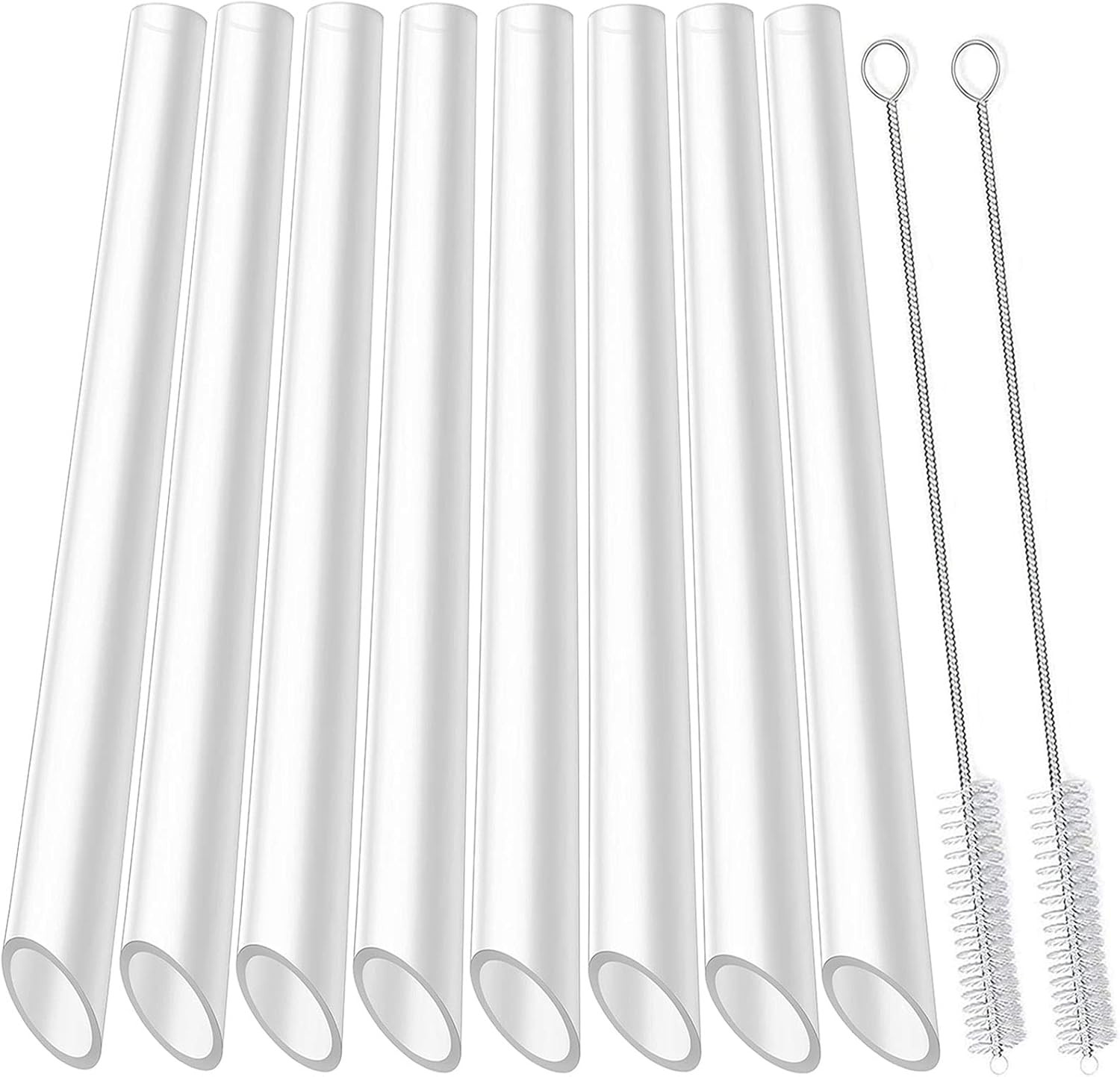 ALINK 8 Clear Boba Straws 13mm Reusable Jumbo Smoothie Straws + 2 Cleaning Brush