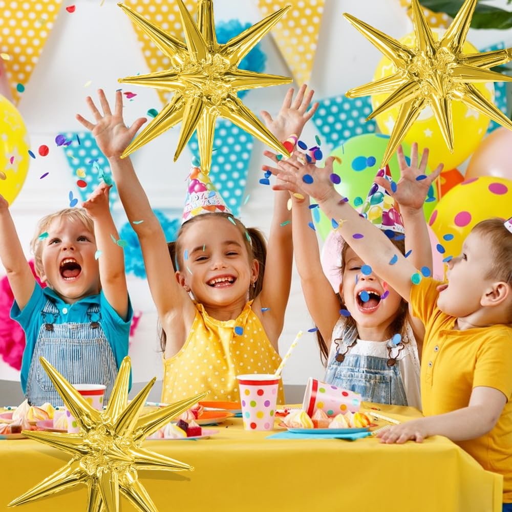 Star Balloons 6pcs Foil Mylar Starburst Balloons Cone Spike Balloon 22 Gold