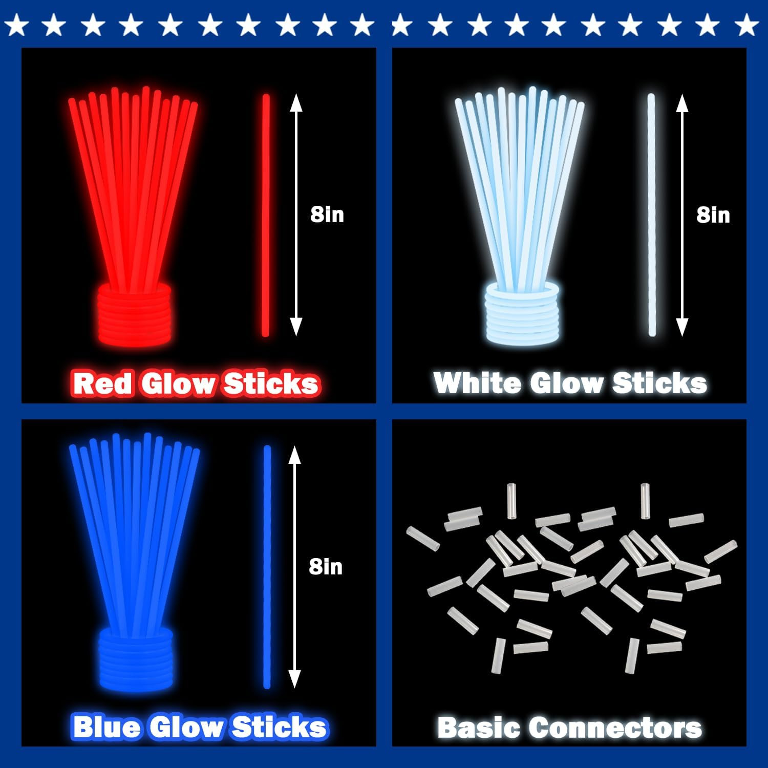 4Th of July Red White Blue Glow Sticks Party Favors for Kids 90-360 PCS, Light u
