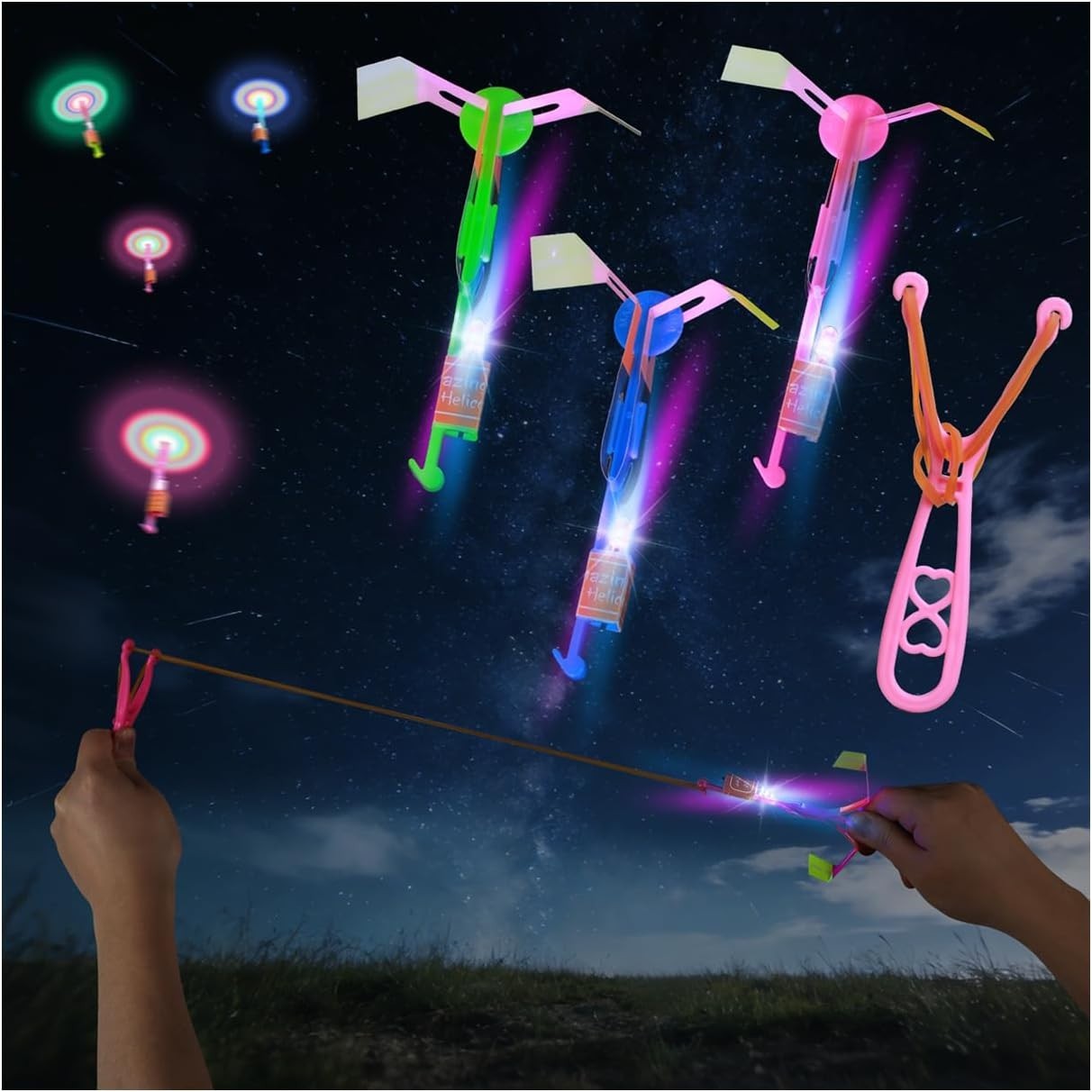 Rocket Slingshot Flying Toys with LED Lights – 24 Pcs Kids Outdoor Game with