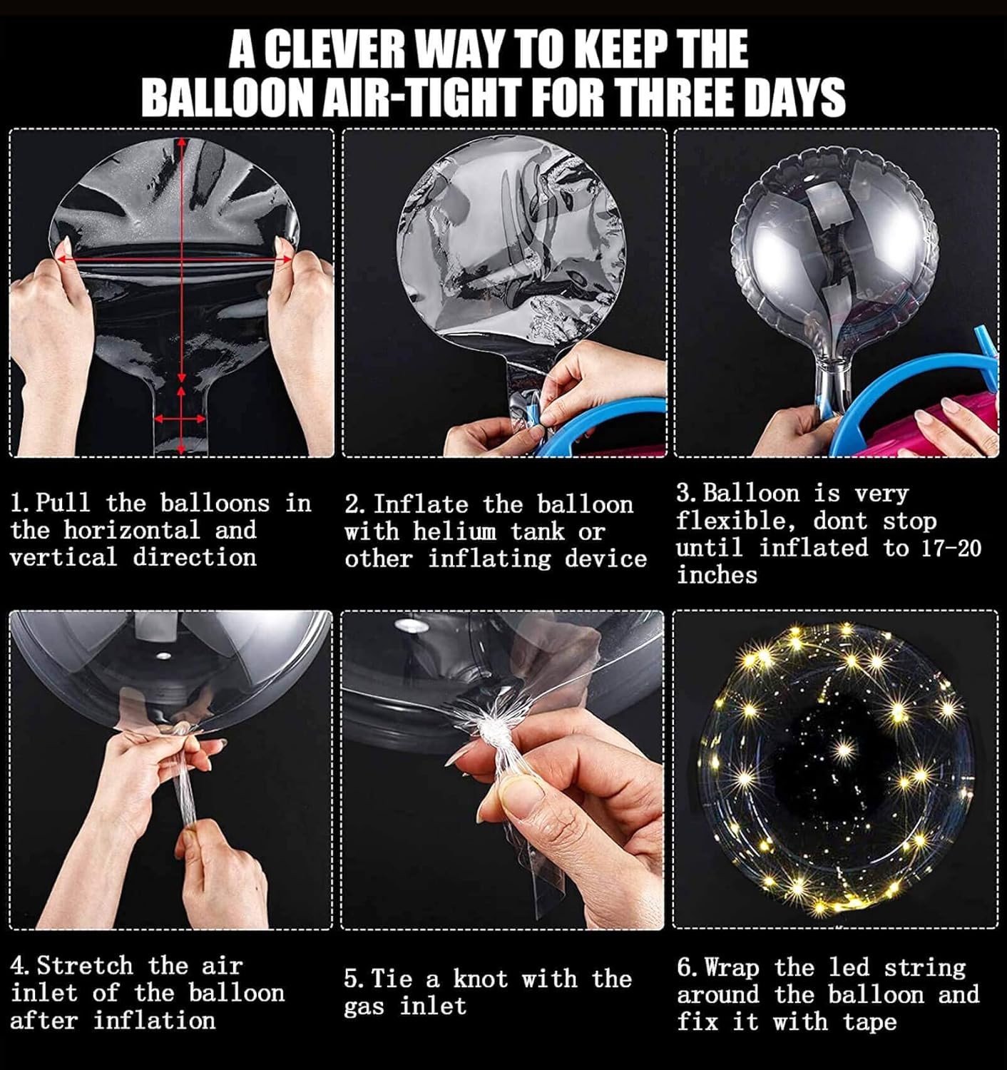 10PCS Light Up Balloons 20inch Clear Helium Glow Bubble Bobo Balloon for Decor