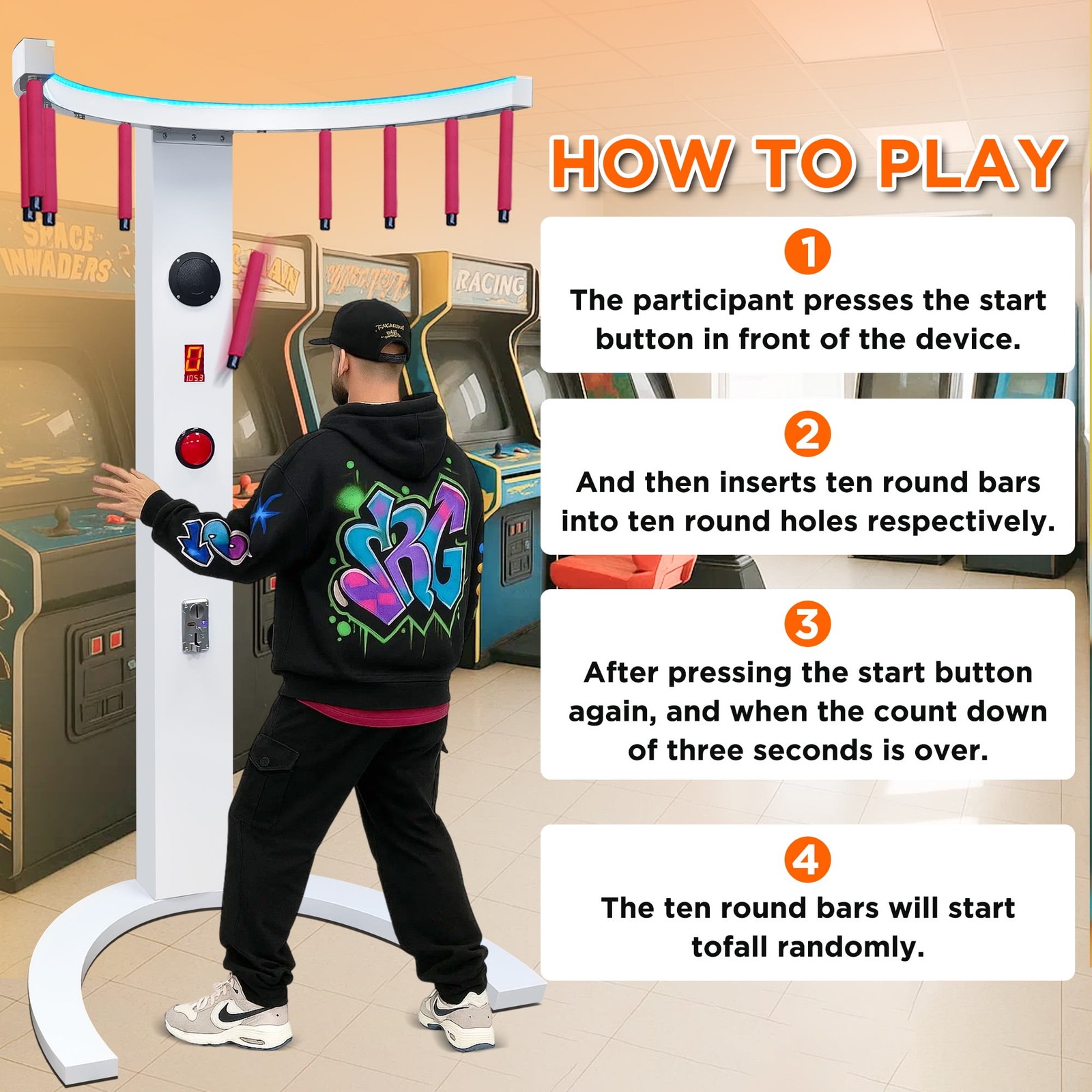 Catch Sticks Game Machine, Interactive Reaction Game for Party Rental Business