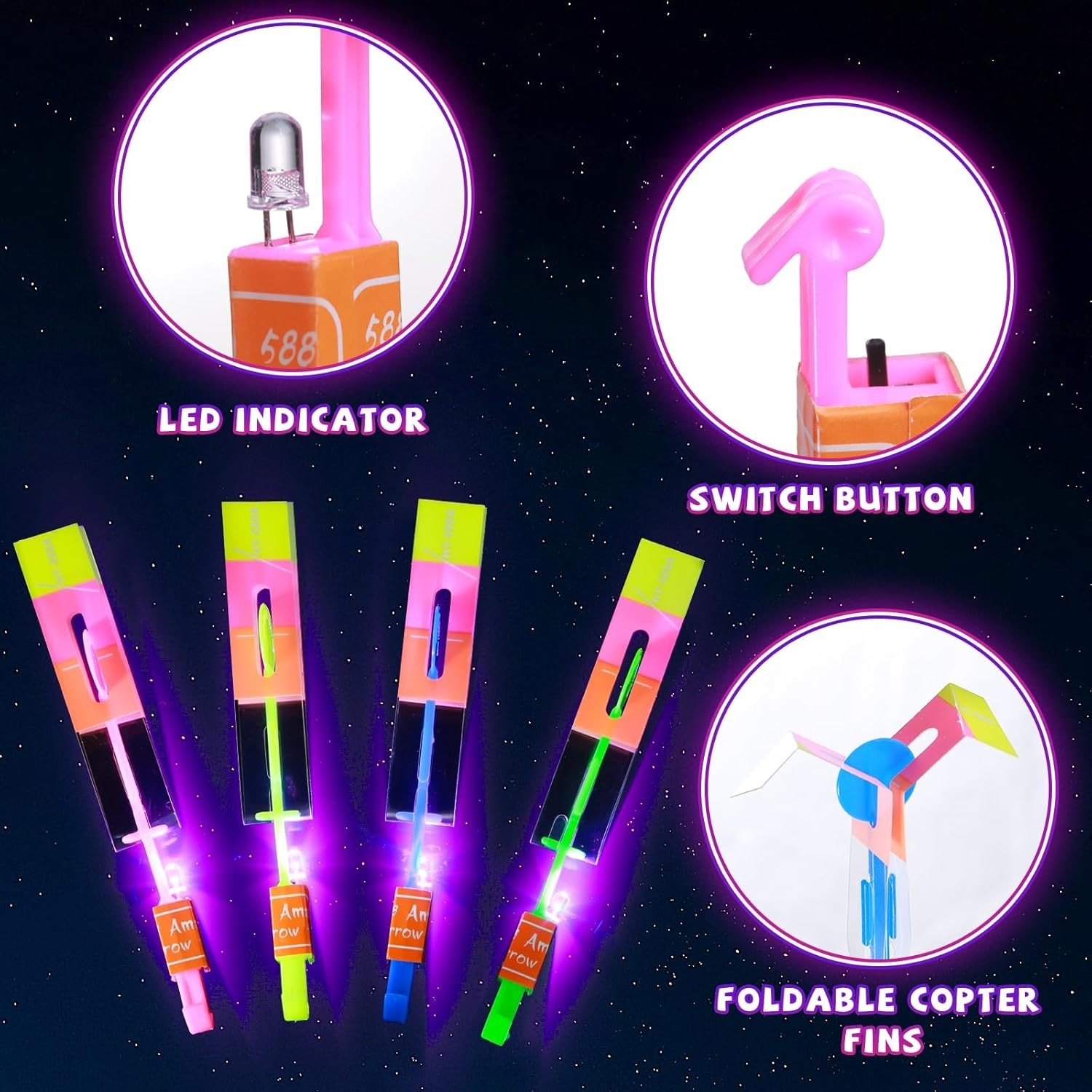 Rocket Slingshot Flying Toys with LED Lights – 24 Pcs Kids Outdoor Game with