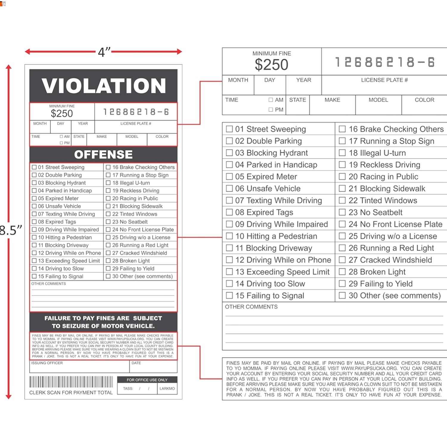 Fake Parking Tickets Prank – Qty 25, Joke Violation Parking, Funny Gag Preten…