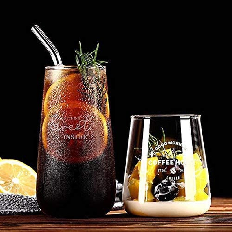 ALINK Glass Smoothie Straws, Reusable Clear Bent 9 in X 10 Mm Drinking Straws, S