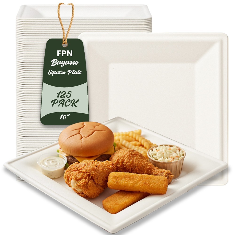 FPN Disposable Plates Square for Party Eco-Friendly Microwave-safe : 6″|8″|10″