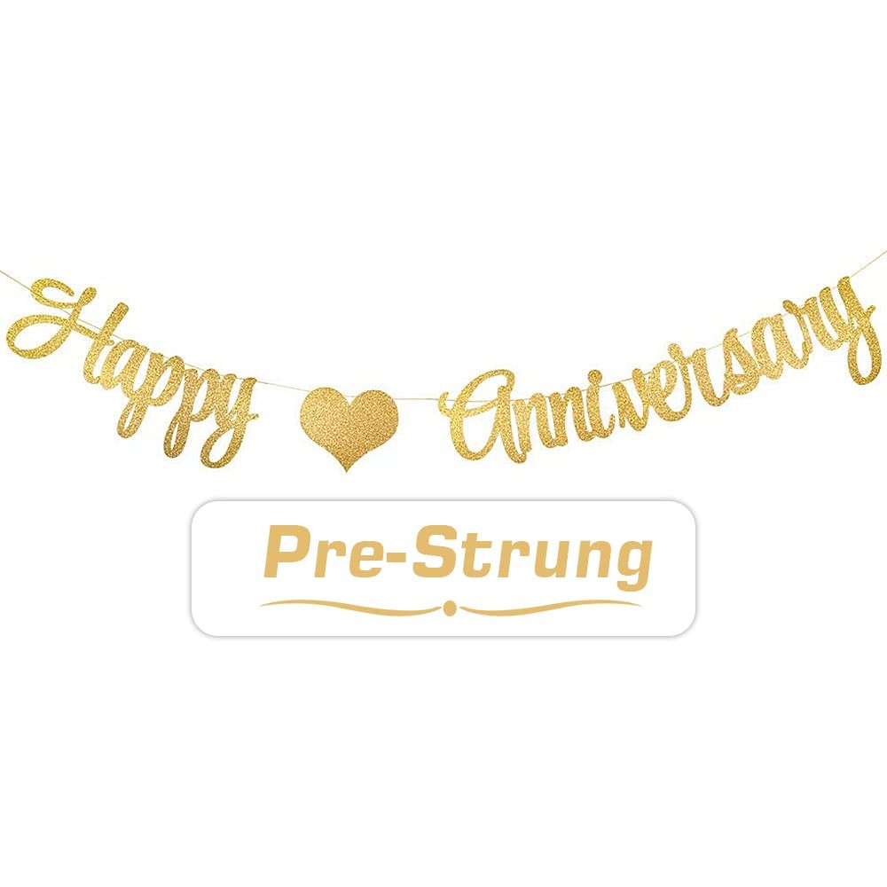 Gold Glittery Happy Anniversary Banner For Wedding Anniversary Party Decorations