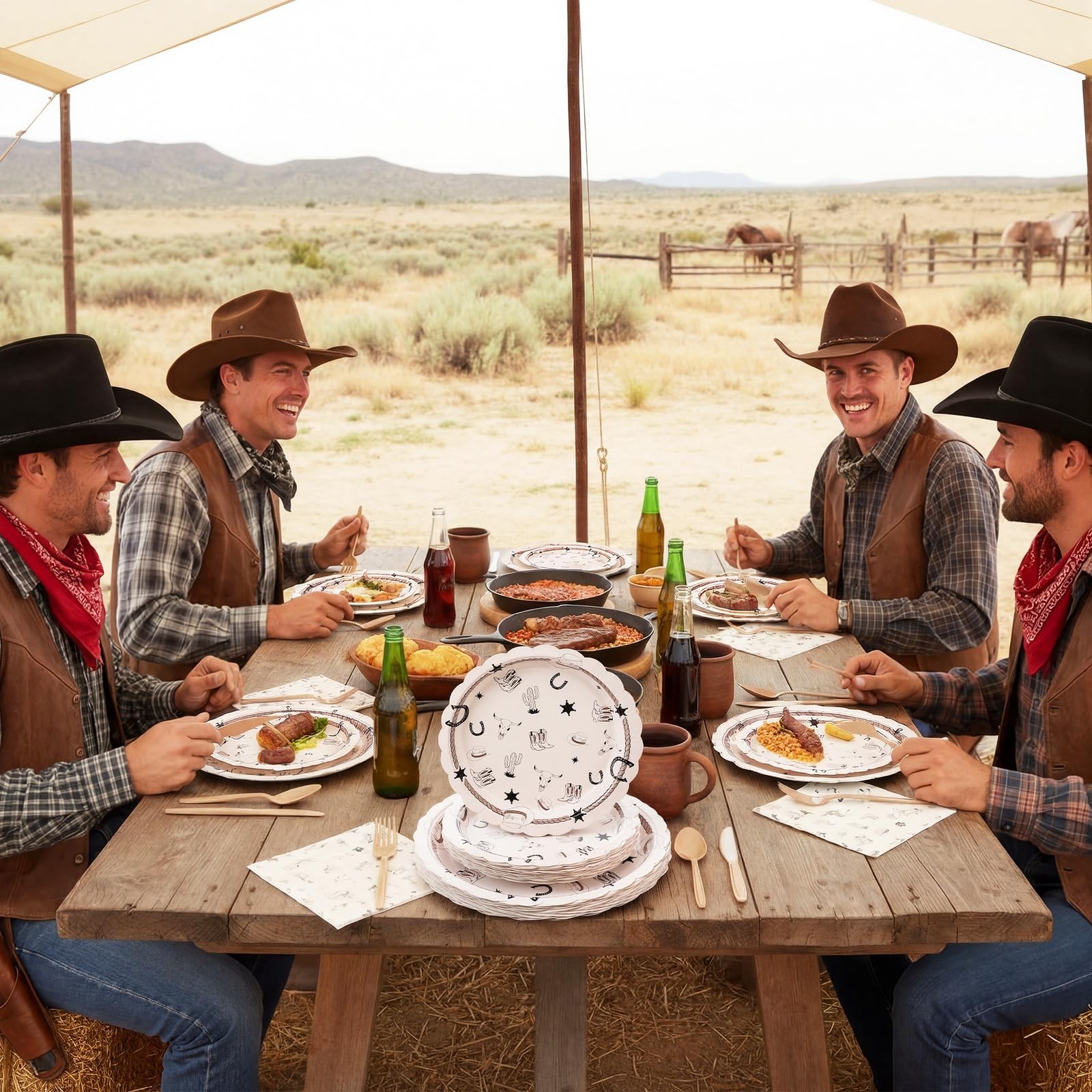 AmazingSpark 122 Pcs Cowboy Paper Plates and Napkins Forks Western Birthday S…