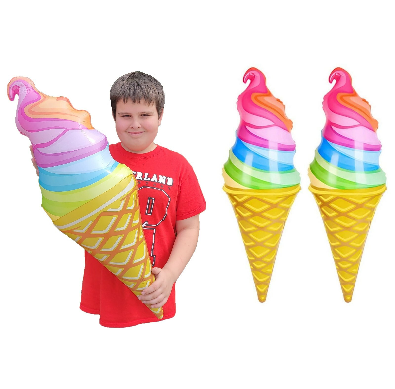 Rainbow Ice Cream Cone Inflates (33″) Vinyl. (2 Pack)