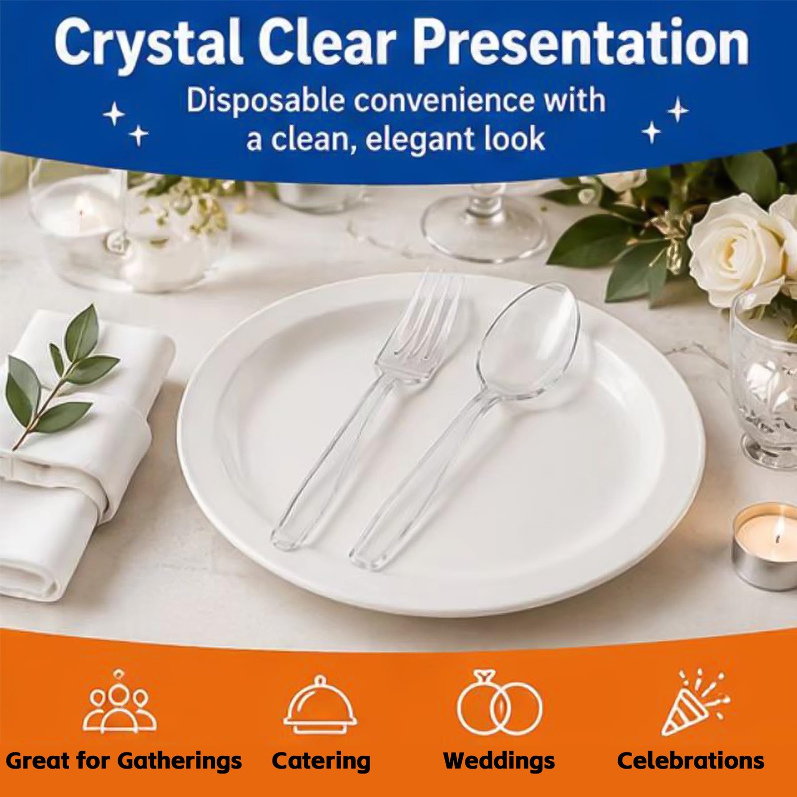 [400 Count] Plastic Silverware Set, Extra Heavy Duty Plastic Forks and Spoons…